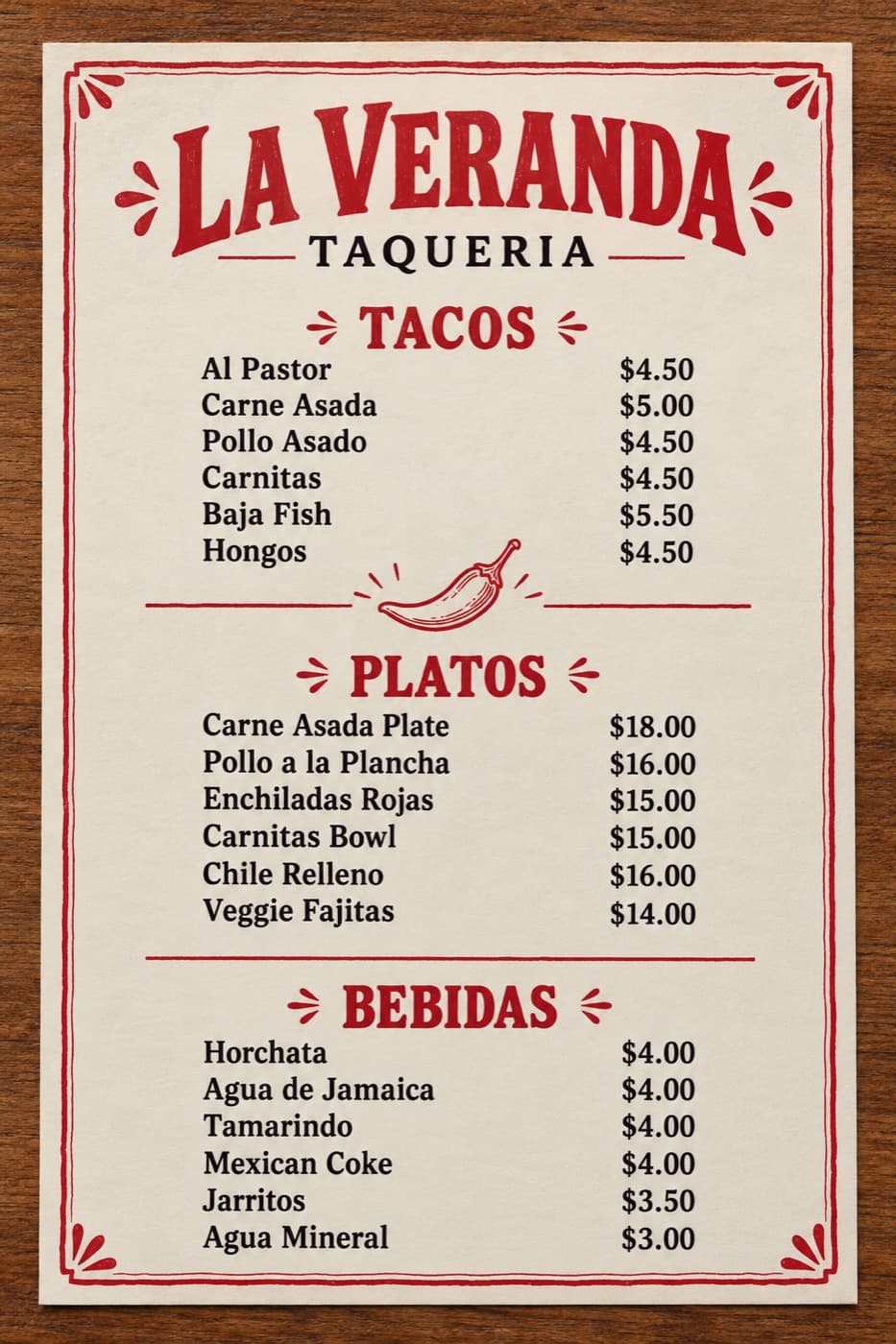 Trattoria, two-sided