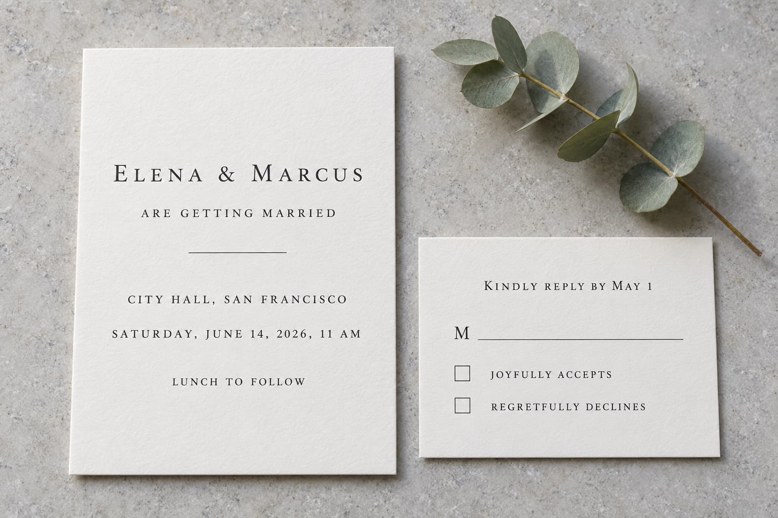 City hall wedding, two cards